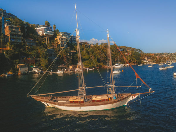 Wooden sailboat at Seaforth Bluff, Sydney, Australia
