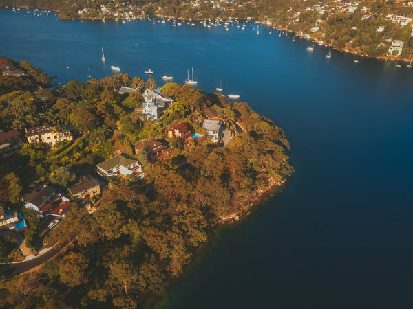 Stock image of houses and boats at Linden Way and Cheyne Walk in Sydney, NSW